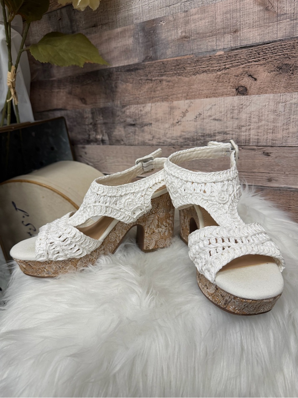 Impo White Braided Crochet Wedge Sandals - Picture 2 of 5